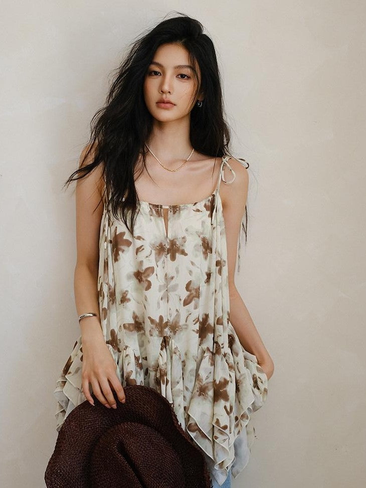 FU FRESH UP Printed Chiffon A Line Strappy Women&