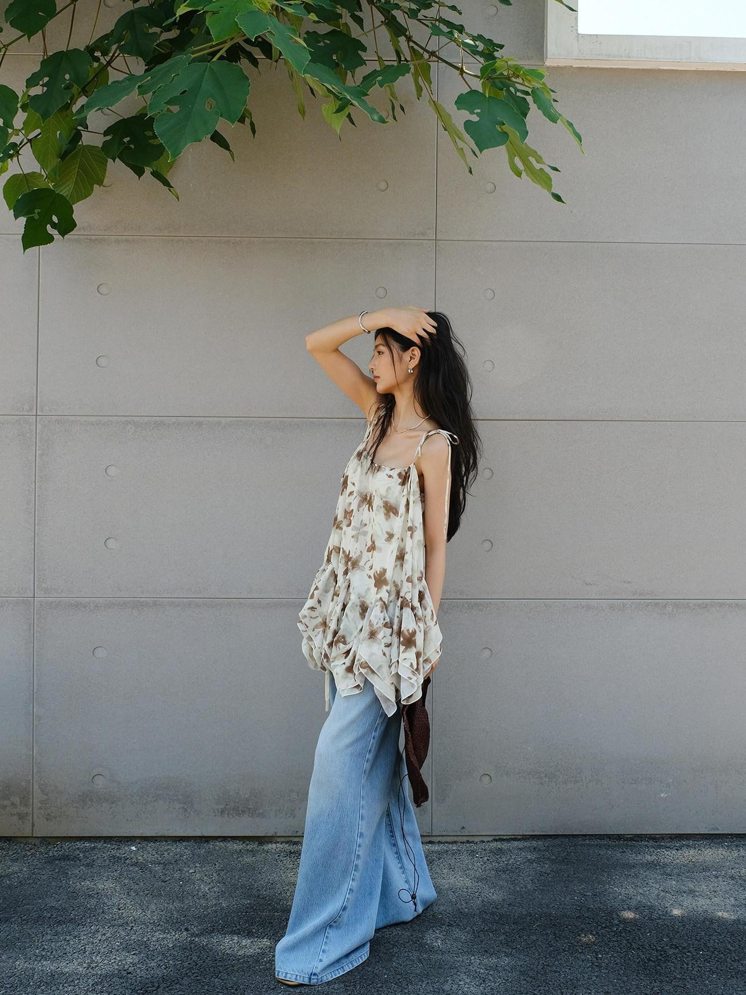 FU FRESH UP Printed Chiffon A Line Strappy Women&