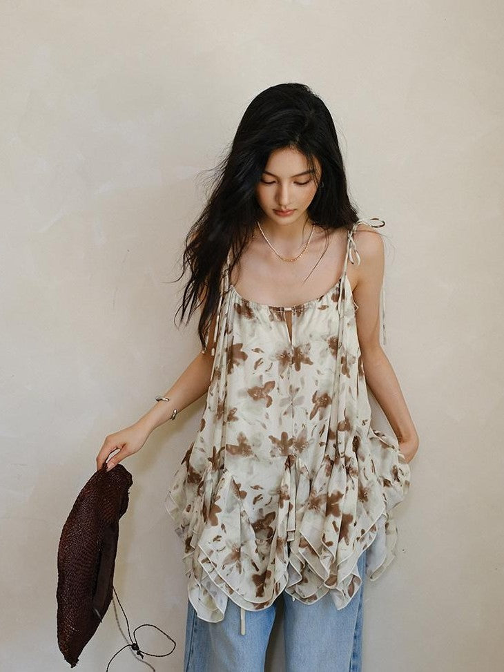FU FRESH UP Printed Chiffon A Line Strappy Women&
