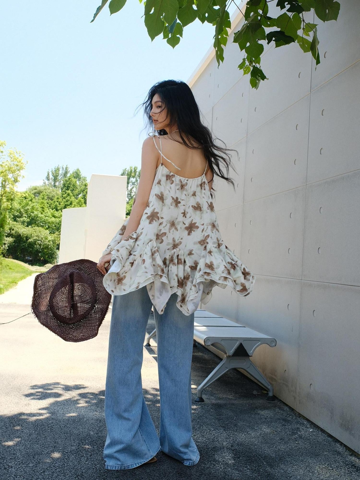 FU FRESH UP Printed Chiffon A Line Strappy Women&