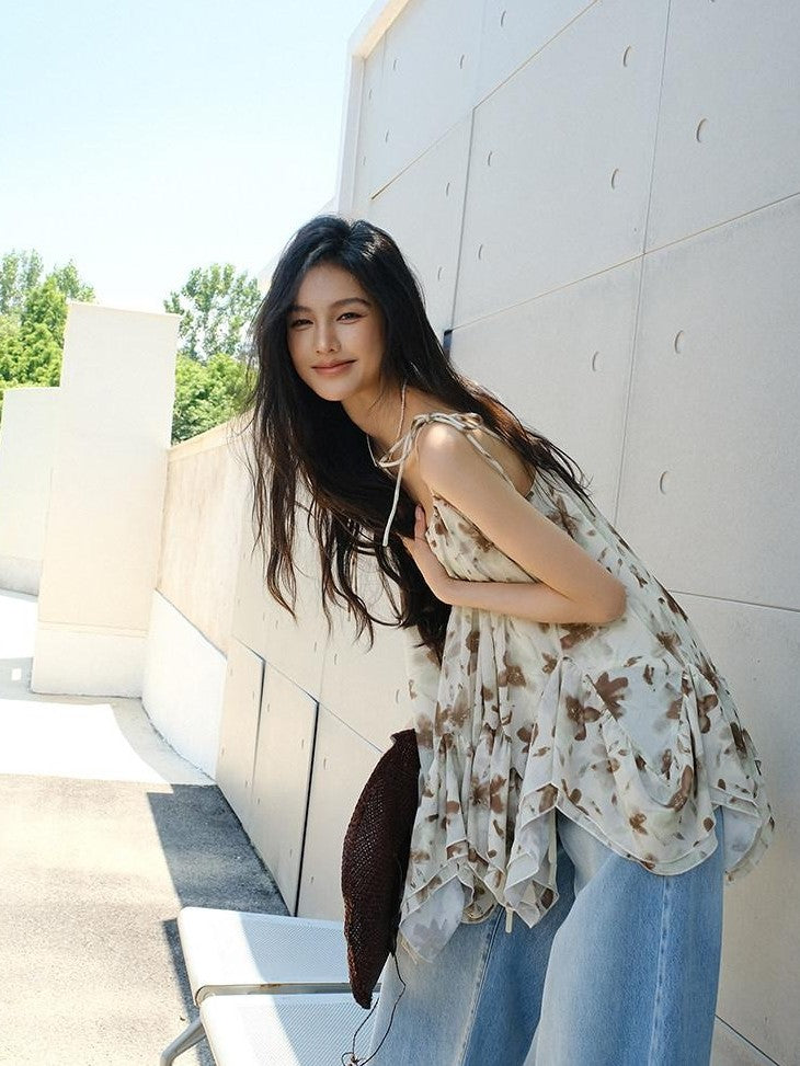 FU FRESH UP Printed Chiffon A Line Strappy Women&