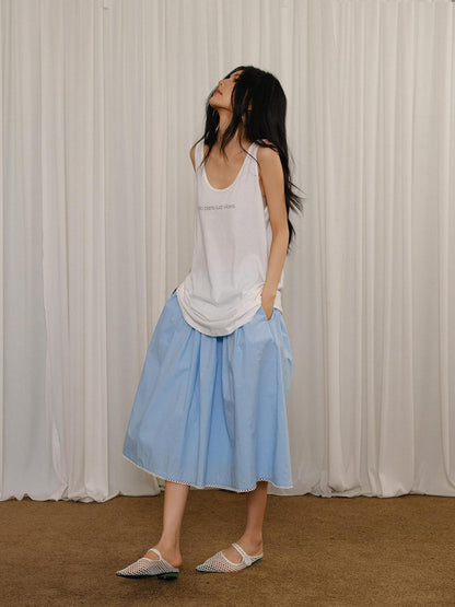 FU FRESH UP Puff Micro Pleated Lace Trim Elastic Waist Women&