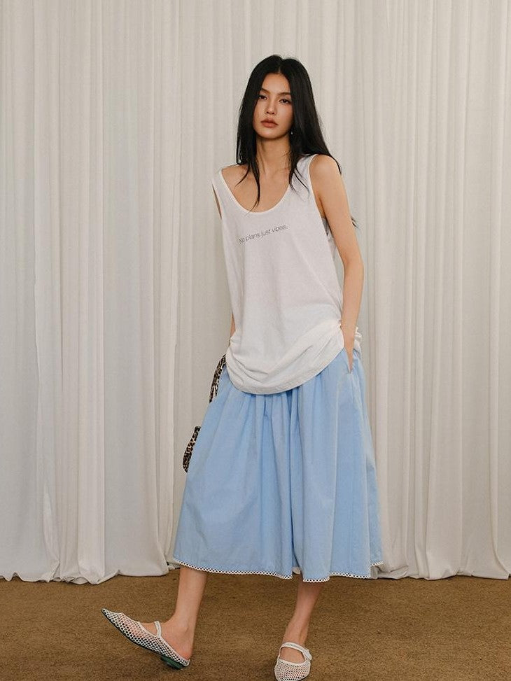 FU FRESH UP Puff Micro Pleated Lace Trim Elastic Waist Women&