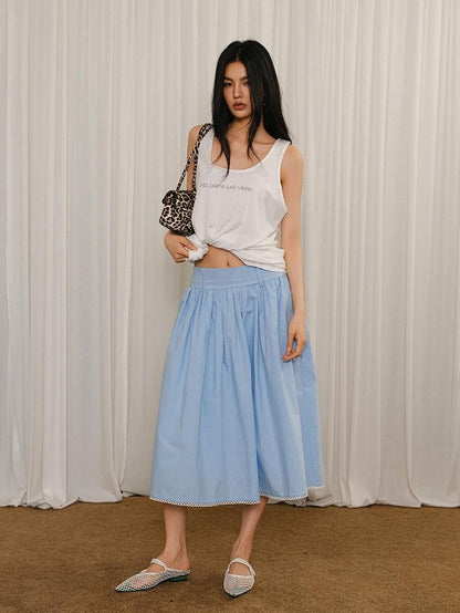 FU FRESH UP Puff Micro Pleated Lace Trim Elastic Waist Women&