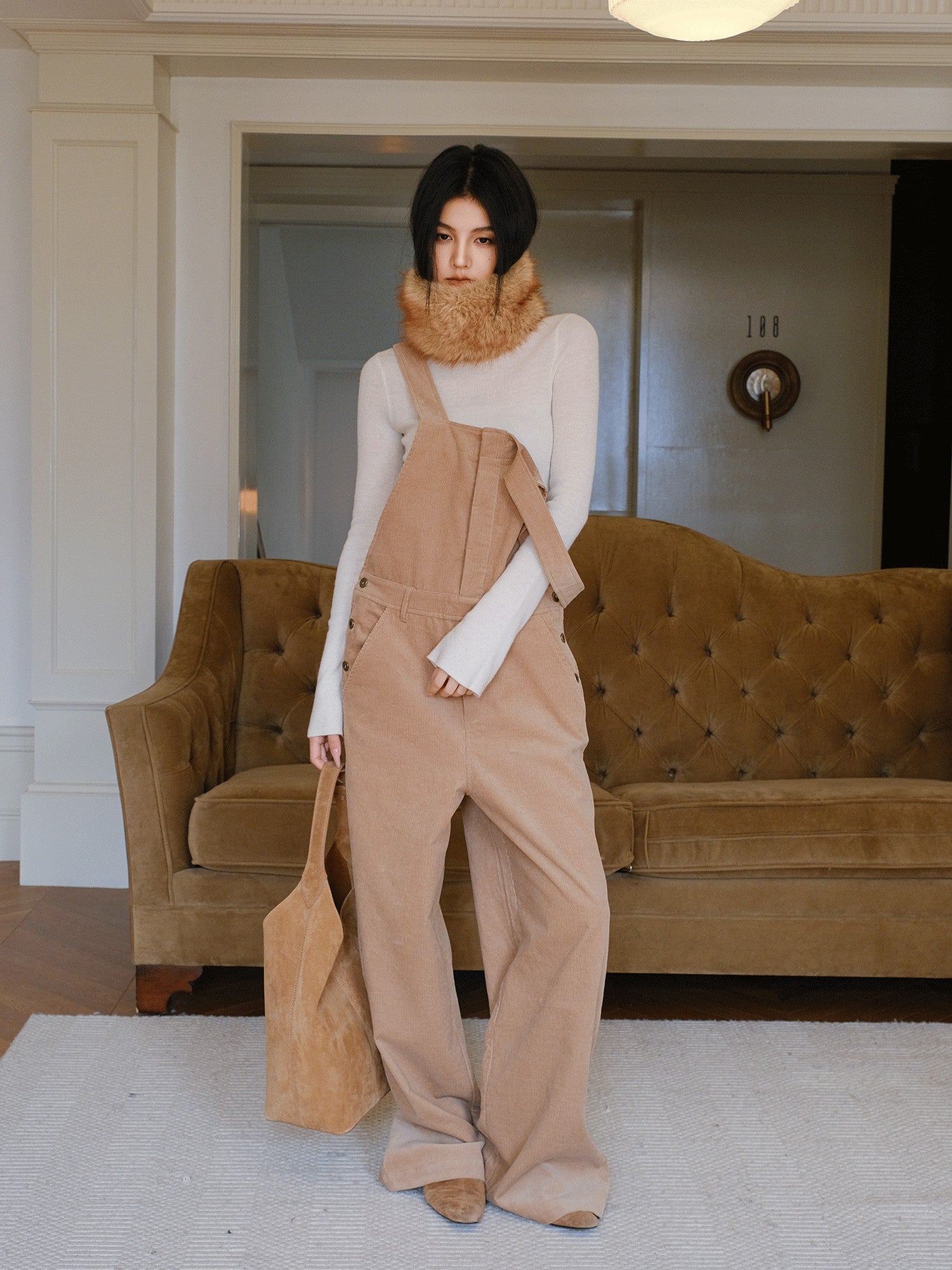 FU FRESH UP Relaxed Corduroy Cargo Adjustable Straps Women&