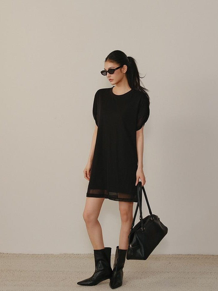 FU FRESH UP Relaxed Lace Mesh Sleeve Faux Two Piece Women&
