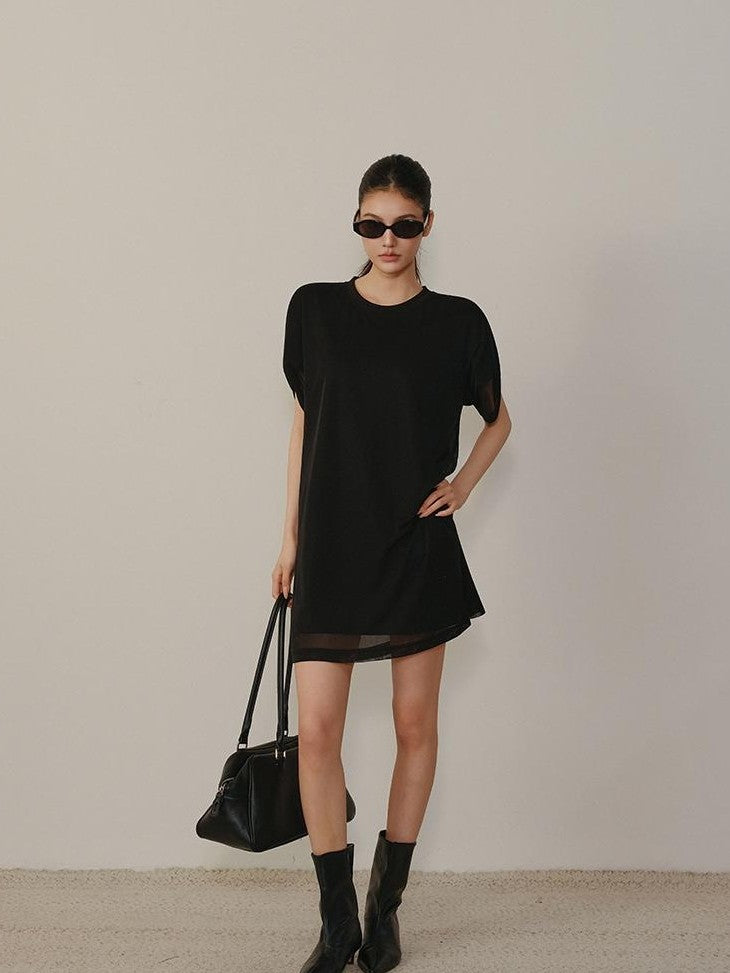 FU FRESH UP Relaxed Lace Mesh Sleeve Faux Two Piece Women&
