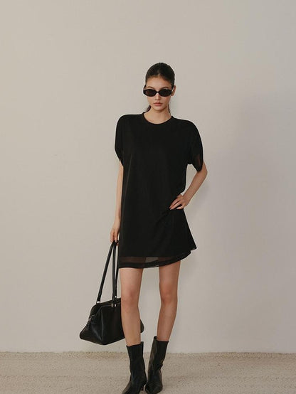 FU FRESH UP Relaxed Lace Mesh Sleeve Faux Two Piece Women&