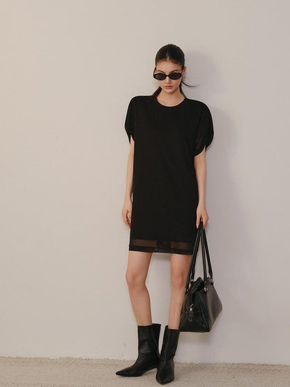 FU FRESH UP Relaxed Lace Mesh Sleeve Faux Two Piece Women&
