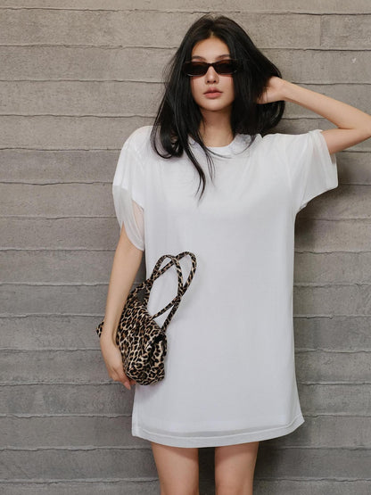 FU FRESH UP Relaxed Lace Mesh Sleeve Faux Two Piece Women&