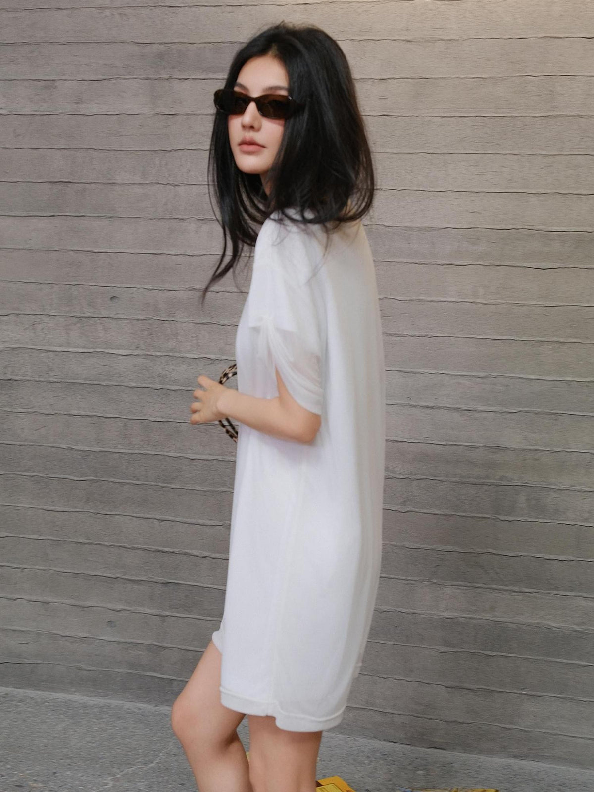 FU FRESH UP Relaxed Lace Mesh Sleeve Faux Two Piece Women&