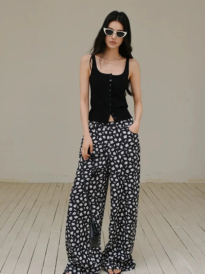 FU FRESH UP Relaxed Linen Lyocell Wide Leg Printed Pants