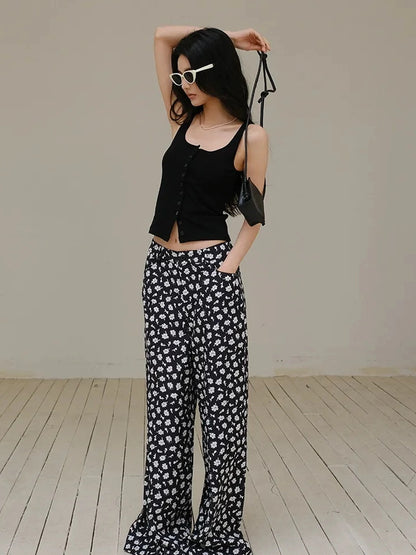 FU FRESH UP Relaxed Linen Lyocell Wide Leg Printed Pants
