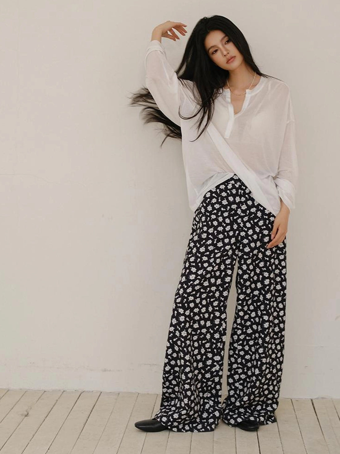 FU FRESH UP Relaxed Linen Lyocell Wide Leg Printed Pants