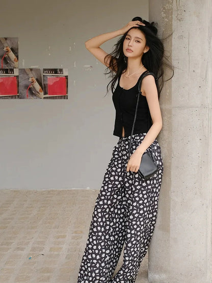 FU FRESH UP Relaxed Linen Lyocell Wide Leg Printed Pants