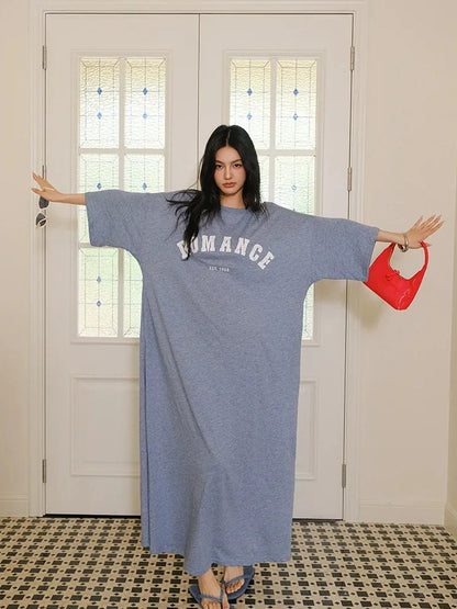 FU FRESH UP Relaxed Lyocell Cotton Print Maxi Dress V-neck T-shirt Long Sleeve