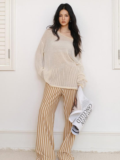 FU FRESH UP Relaxed Sheer Paper Yarn Asymmetric Shoulder Women&