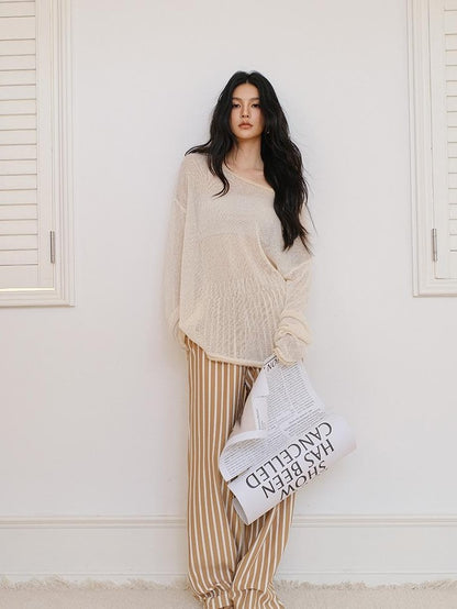 FU FRESH UP Relaxed Sheer Paper Yarn Asymmetric Shoulder Women&