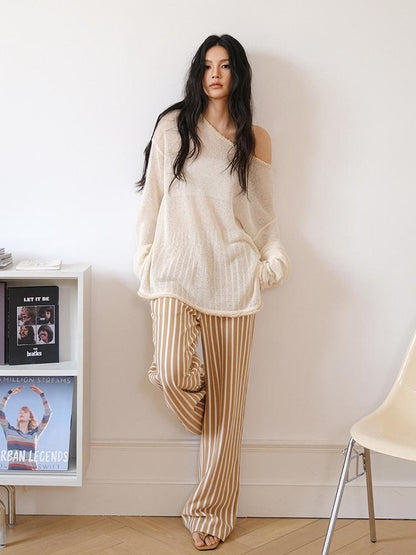 FU FRESH UP Relaxed Sheer Paper Yarn Asymmetric Shoulder Women&