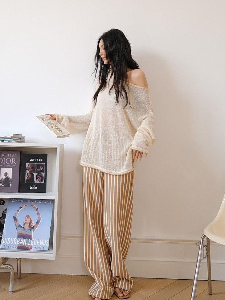 FU FRESH UP Relaxed Sheer Paper Yarn Asymmetric Shoulder Women&