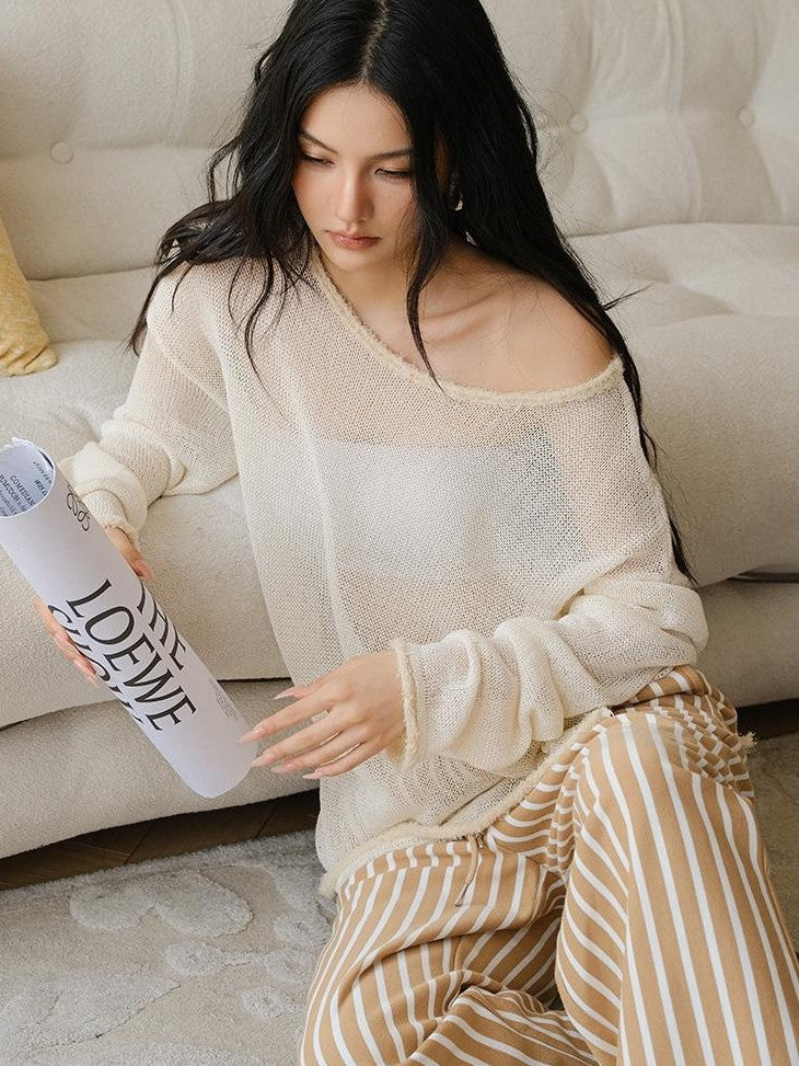 FU FRESH UP Relaxed Sheer Paper Yarn Asymmetric Shoulder Women&