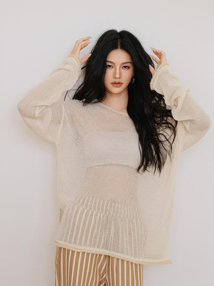 FU FRESH UP Relaxed Sheer Paper Yarn Asymmetric Shoulder Women&
