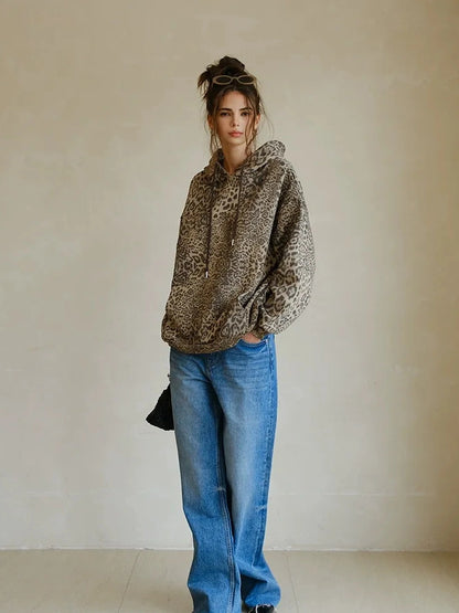 FU FRESH UP Retro Animal Print Hoodie And Jogger Set
