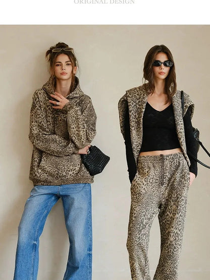 FU FRESH UP Retro Animal Print Hoodie And Jogger Set