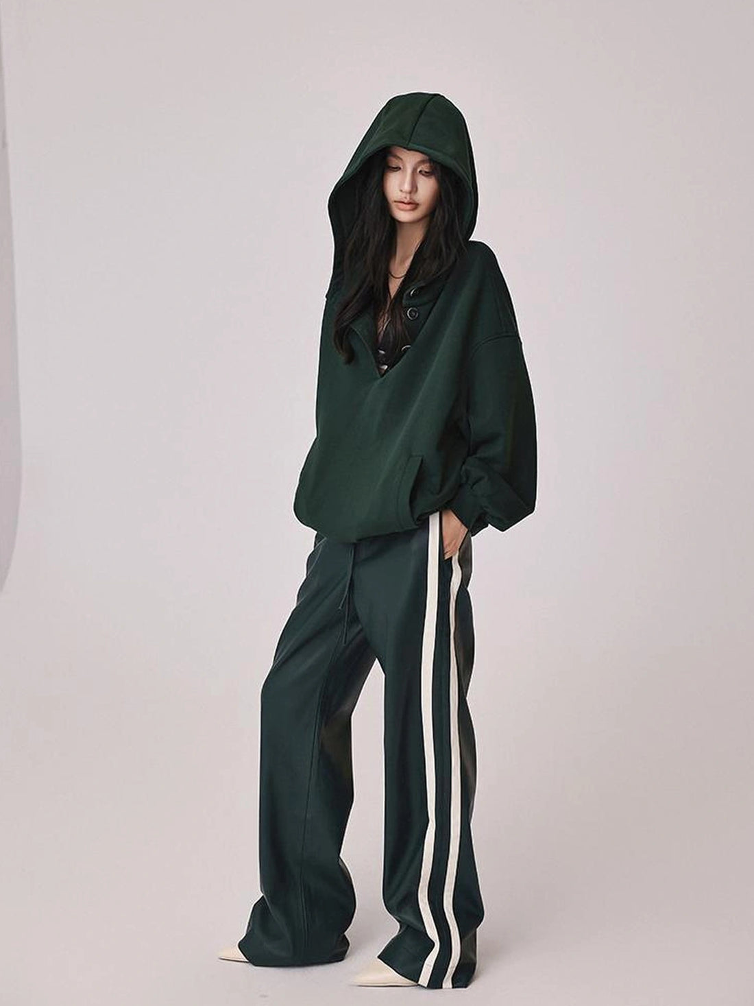 FU FRESH UP Retro Color Block Pu Straight Leg Pants