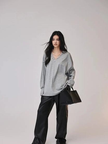 FU FRESH UP Retro Color Block Pu Straight Leg Pants