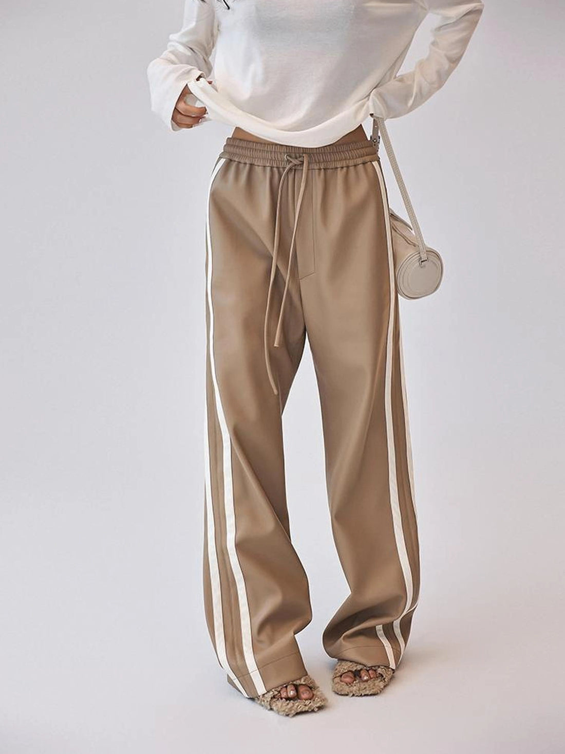 FU FRESH UP Retro Color Block Pu Straight Leg Pants