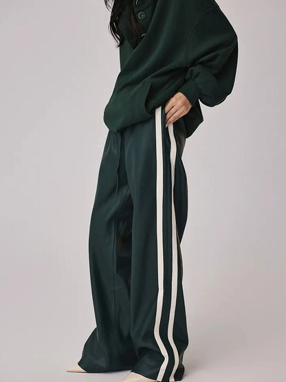 FU FRESH UP Retro Color Block Pu Straight Leg Pants