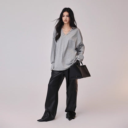 FU_FRESH_UP_Retro_Color_Block_Pu_Straight_Leg_Pants_MISSTT