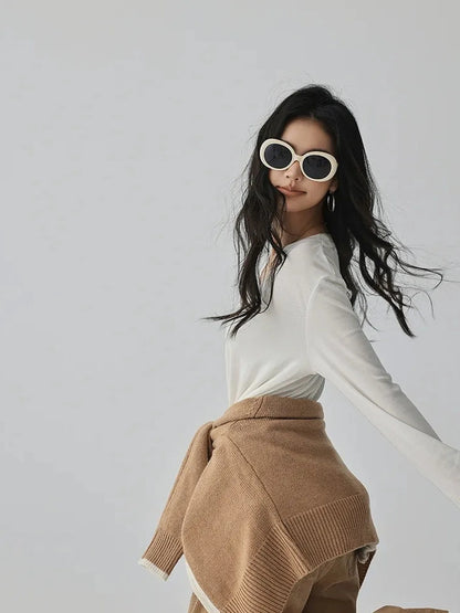 FU FRESH UP Retro Color Block Zip Up Wool Cardigan