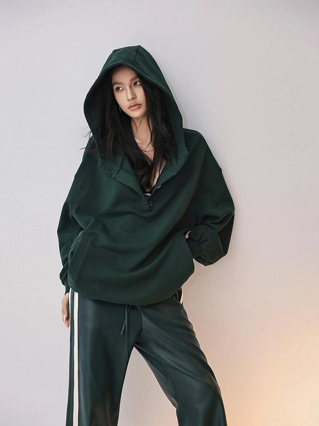 FU FRESH UP Retro V-neck Hooded Sweatshirt