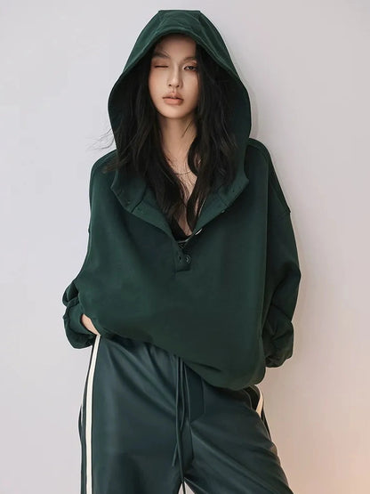 FU FRESH UP Retro V-neck Hooded Sweatshirt