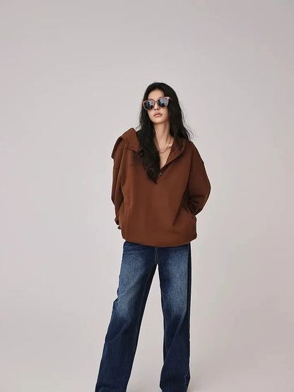 FU FRESH UP Retro V-neck Hooded Sweatshirt
