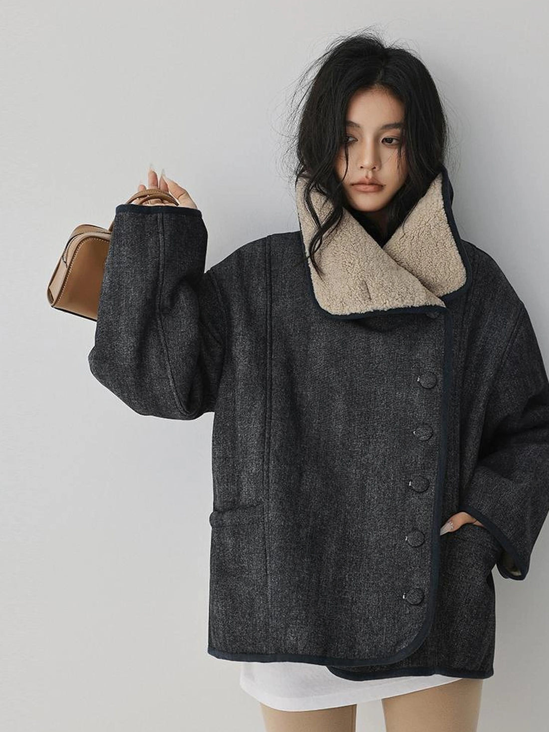 Retro Wool Collar Denim Jacket