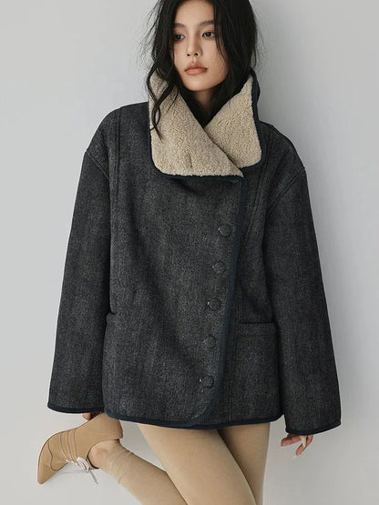 Retro Wool Collar Denim Jacket