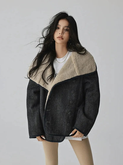 Retro Wool Collar Denim Jacket
