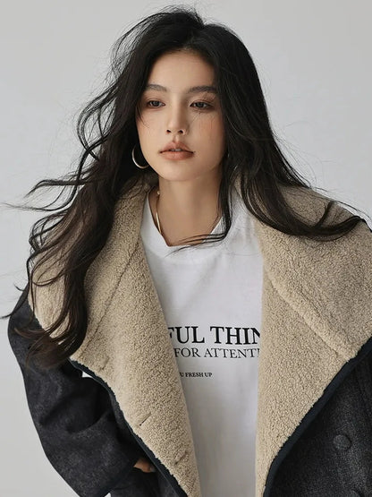 Retro Wool Collar Denim Jacket