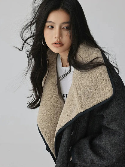 Retro Wool Collar Denim Jacket
