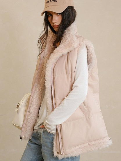 FU FRESH UP Reversible Pu Leather Vest Stand Collar Women&