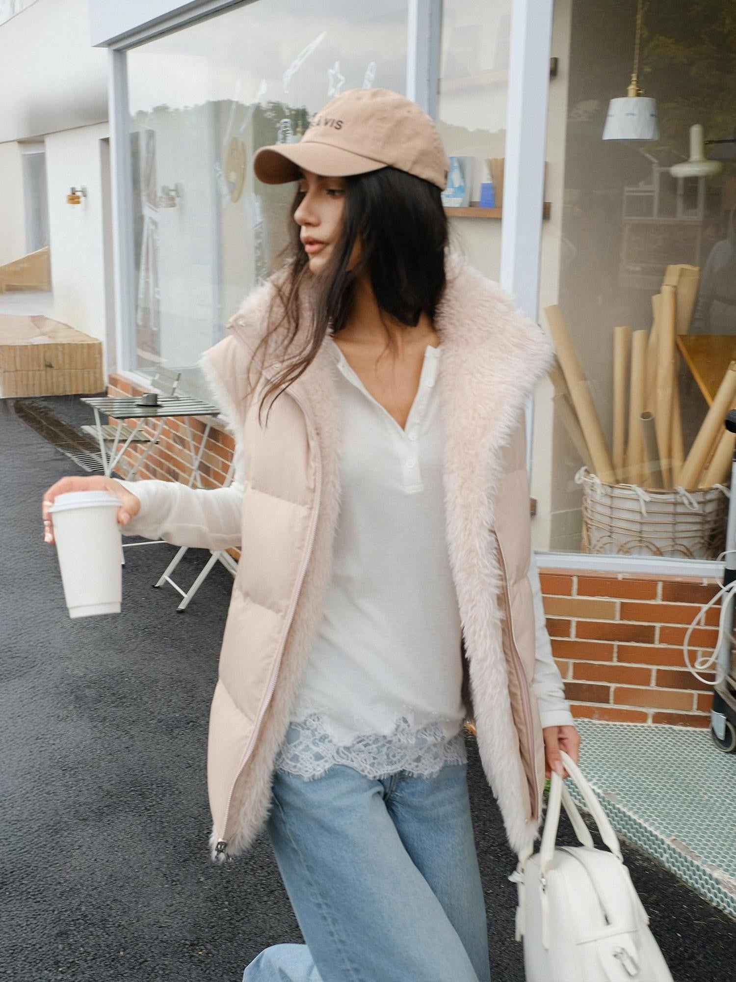 FU FRESH UP Reversible Pu Leather Vest Stand Collar Women&