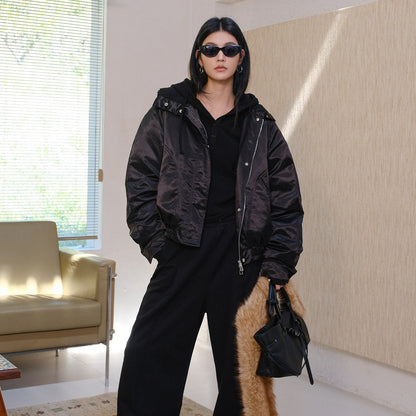 FU_FRESH_UP_Satin_Sheen_Plush_Spliced_Stand_Collar_Women&