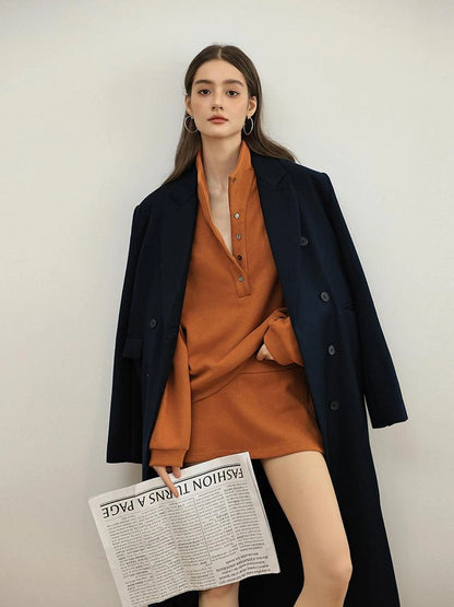 FU FRESH UP Semi High Neck Button Down Collar Sweatshirt Shorts Set