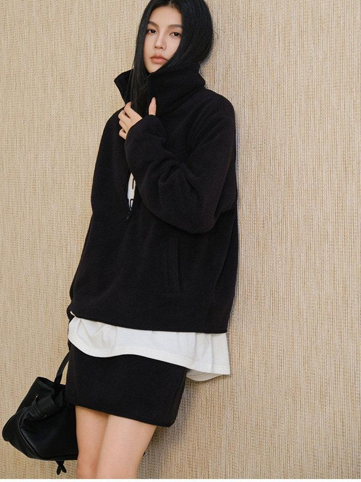 FU FRESH UP Sherpa Fleece High Neck Half Zip High Waist Women&