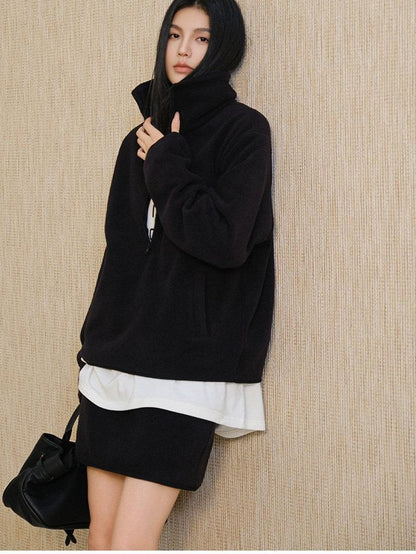 FU FRESH UP Sherpa Fleece High Neck Half Zip High Waist Women&