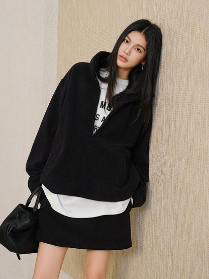 FU FRESH UP Sherpa Fleece High Neck Half Zip High Waist Women&