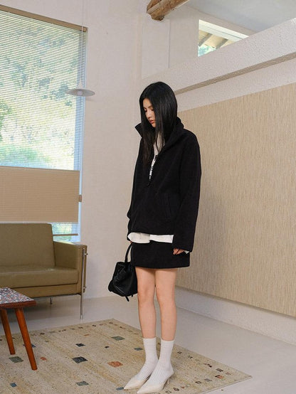 FU FRESH UP Sherpa Fleece High Neck Half Zip High Waist Women&